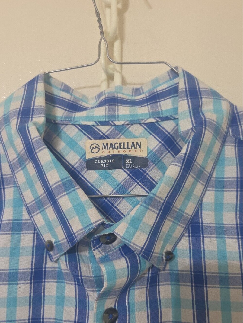 Magellan Outdoors Men’s Blue & Teal Plaid Short-Sleeve Button-Down Shirt - Sz XL - Picture 3 of 12